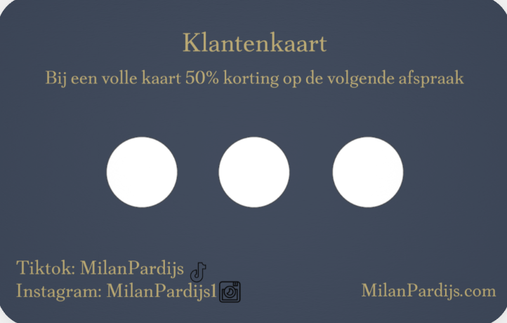 De klantenkaart van Massagepraktijk Milan Pardijs met drie stempelvakken